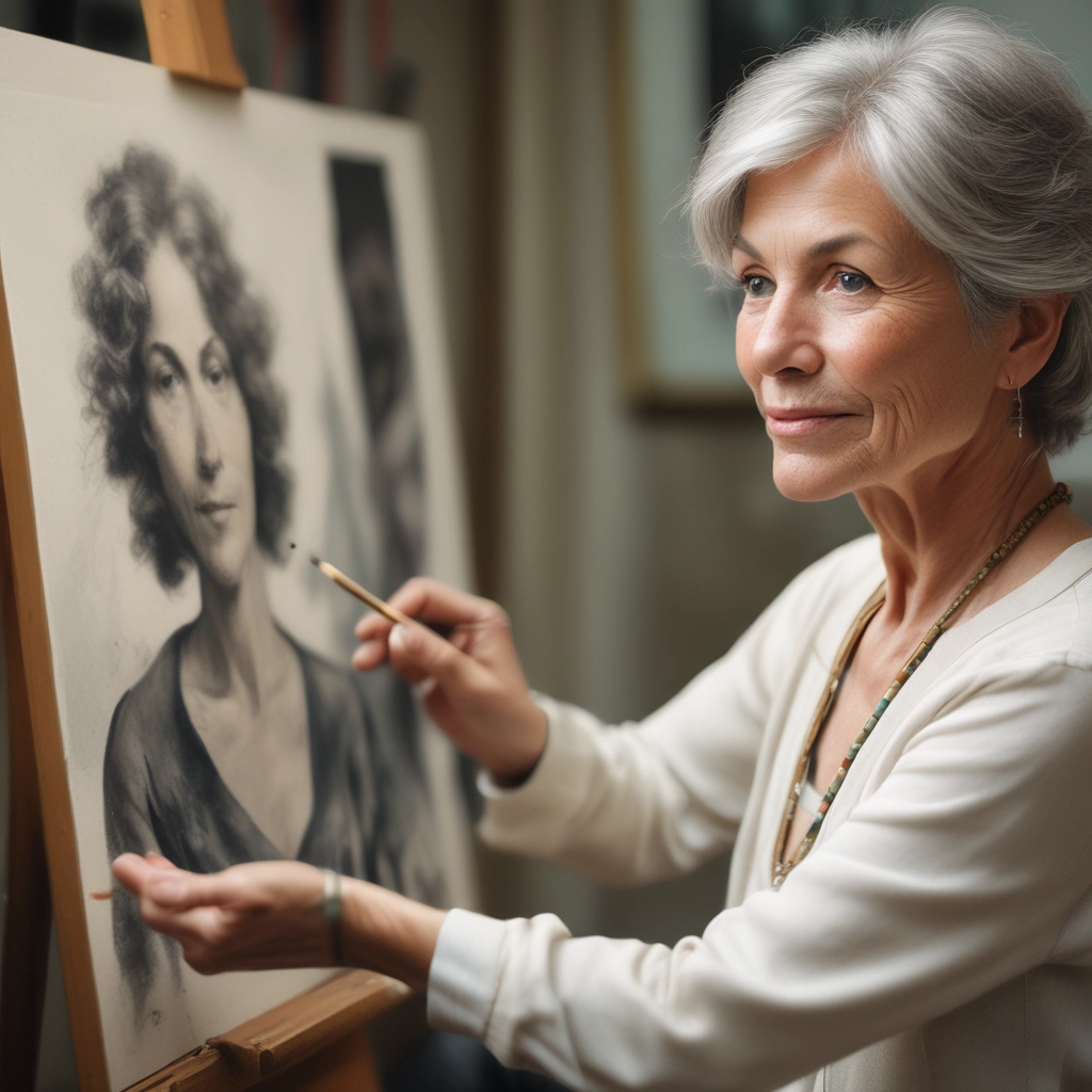 circular photograph or drawing of the artist