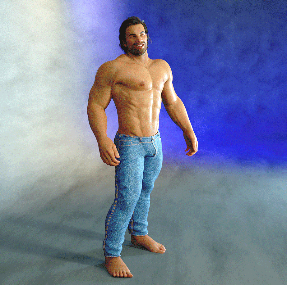tall, muscular male in tight blue jeans