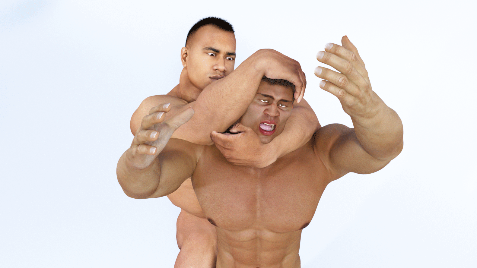 Powerful grip on his head. powerful grip on his head